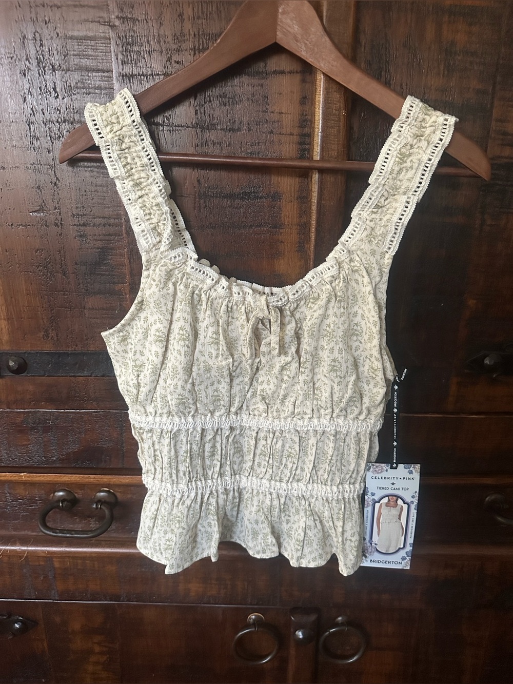 Celebrity Pink Cream Floral Smocked Tank Top NWT